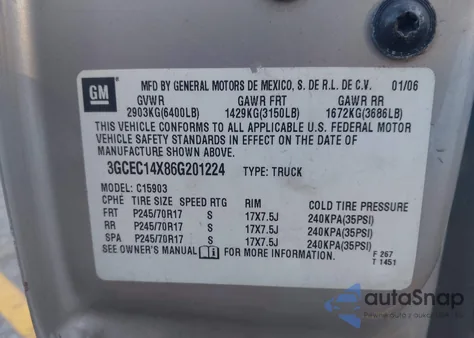 2006 Chevrolet Silverado 1500 Work Truck из США, поврежденный, VIN 3GCEC14X86G201224